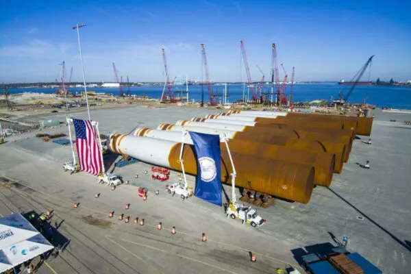 First Monopile Foundations for Dominion Energy’s Coastal Virginia Offshore Wind Commercial Project Arrive at Portsmouth Marine Terminal 